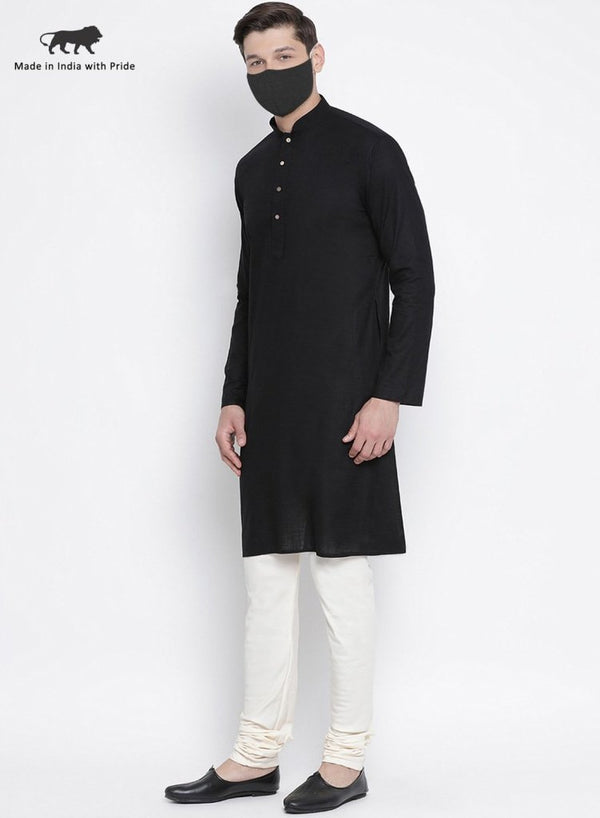 Men's Black Cotton  Kurta and Pyjama Set - Vastramay