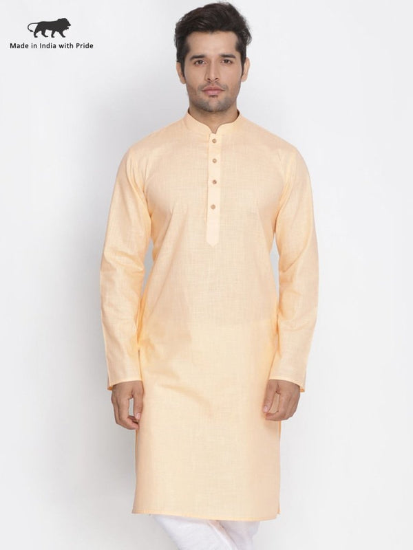 Men's Beige Cotton Linen Blend Kurta - Vastramay