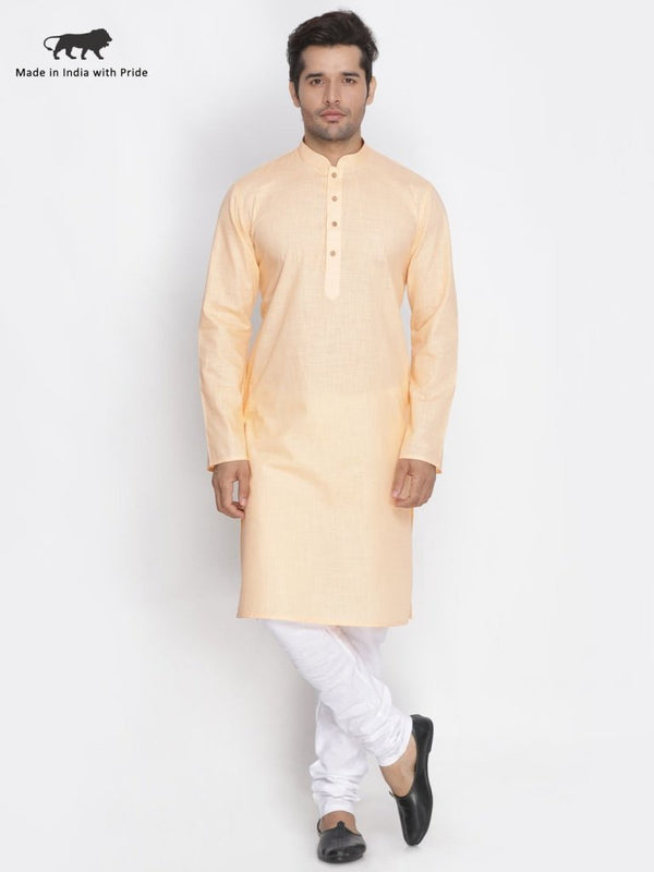 Men's Beige Cotton Linen Blend Kurta and Pyjama Set - Vastramay