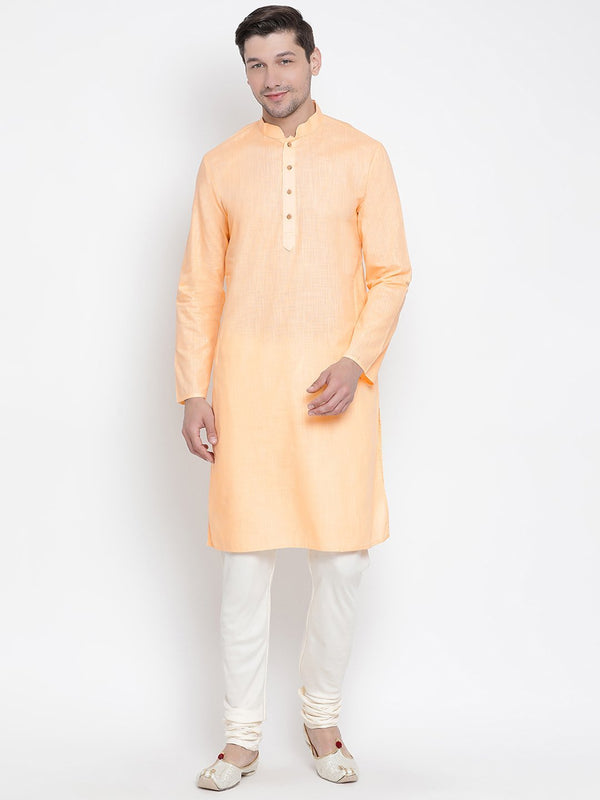 Men's Beige Cotton Linen Blend Kurta and Pyjama Set - Vastramay