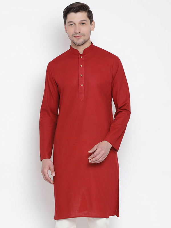 Men's Maroon Cotton Linen Blend Kurta - Vastramay