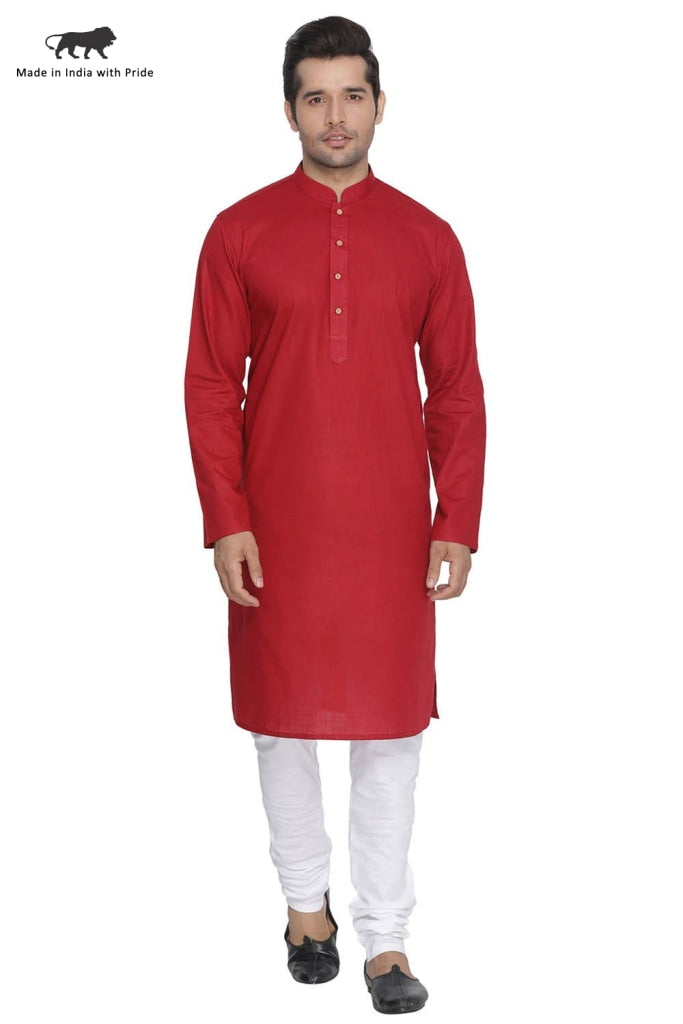 Men's Maroon Cotton Kurta and Pyjama Set