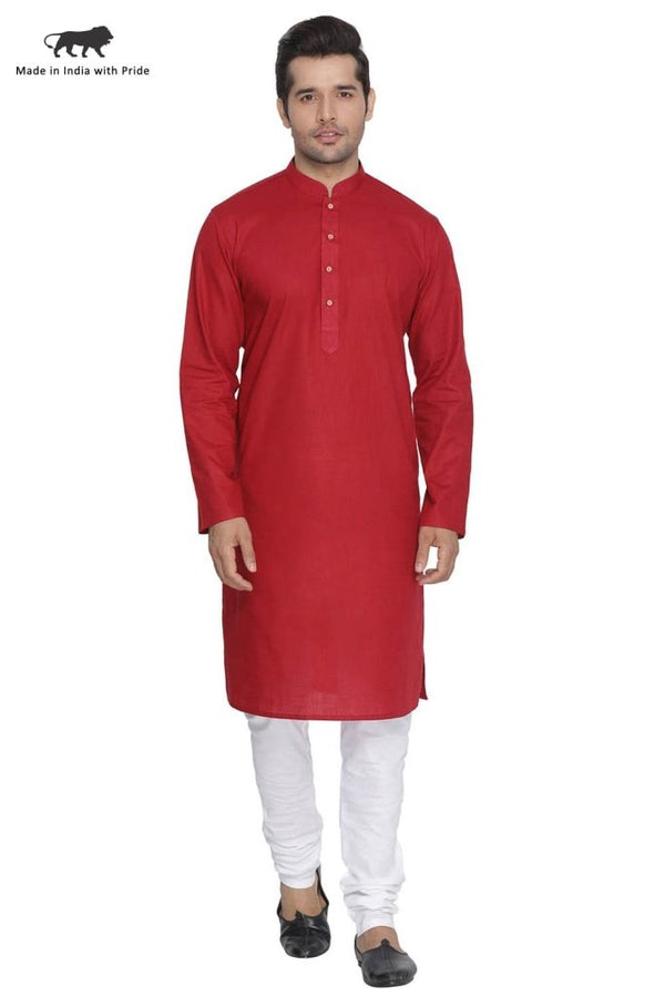 Men's Maroon Cotton Kurta and Pyjama Set - Vastramay