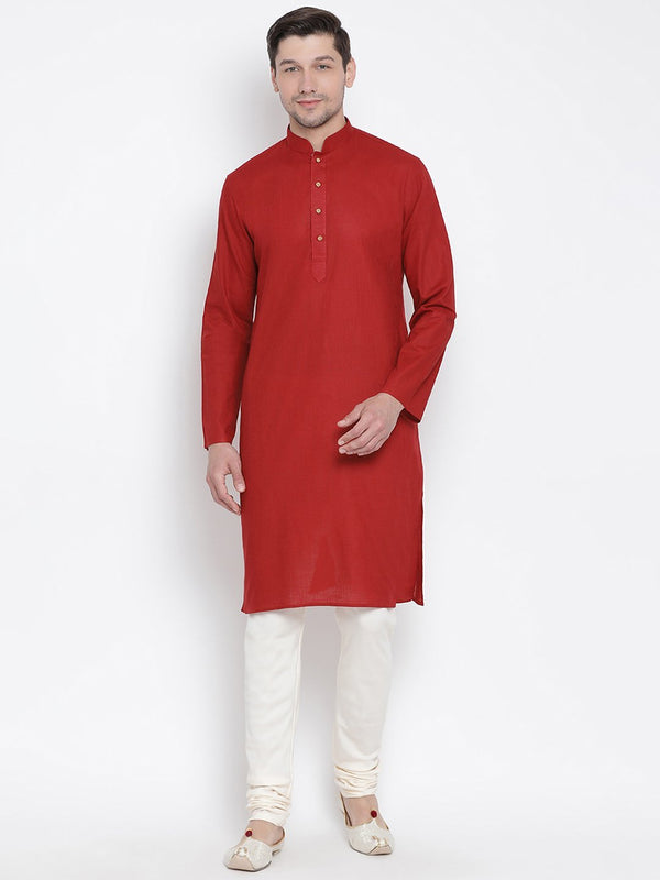 Men's Maroon Cotton Linen Blend Kurta and Pyjama Set - Vastramay