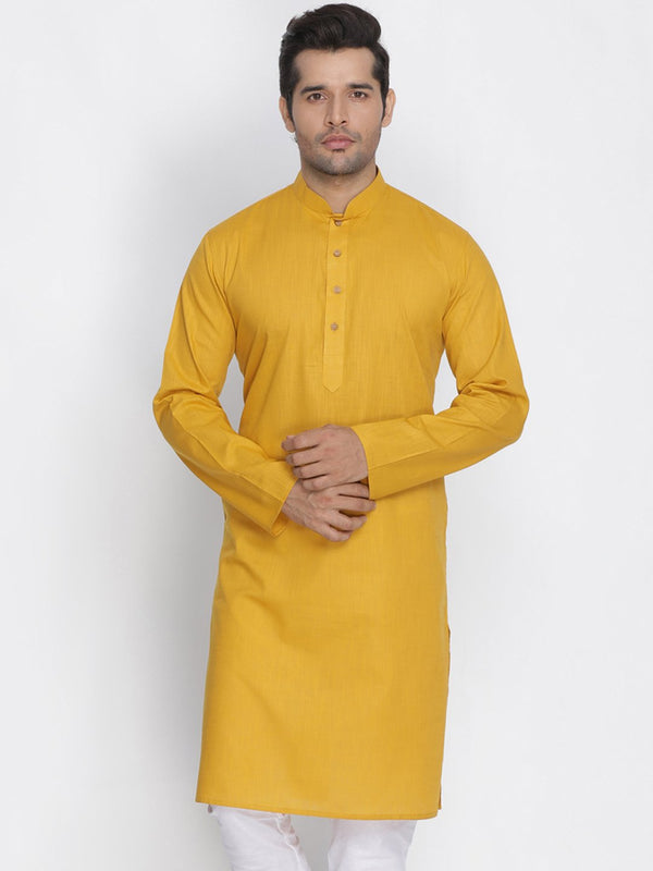 Men's Yellow Cotton Kurta - Vastramay