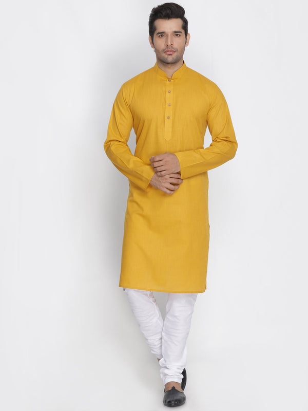 Men's Yellow Cotton Kurta and Pyjama Set - Vastramay