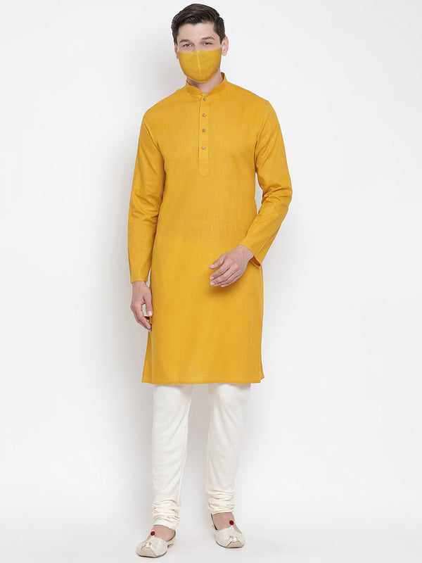 Men's Yellow Cotton Kurta and Pyjama Set - Vastramay