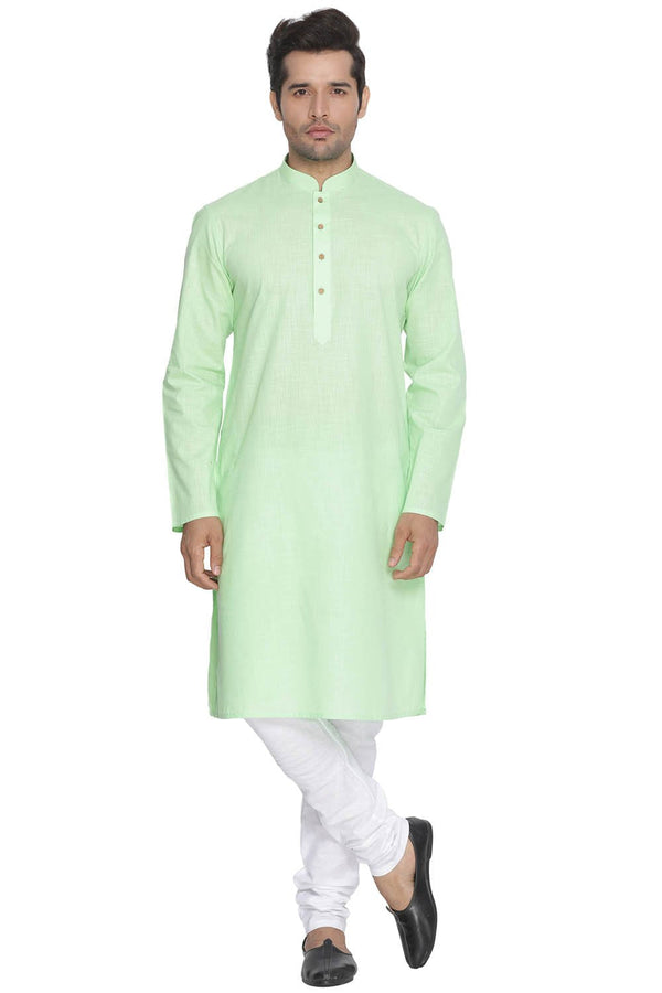 Men's Green Cotton Linen Blend Kurta and Pyjama Set - Vastramay