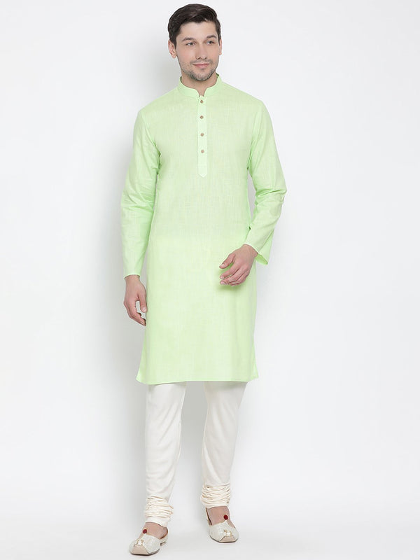 Men's Light Green Cotton Kurta and Pyjama Set - Vastramay