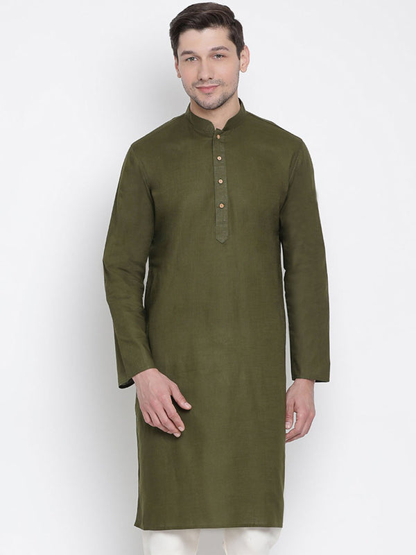 Men's Green Cotton Linen Blend Kurta - Vastramay