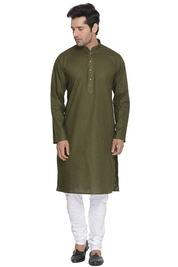 Men's Green Cotton Kurta and Pyjama Set