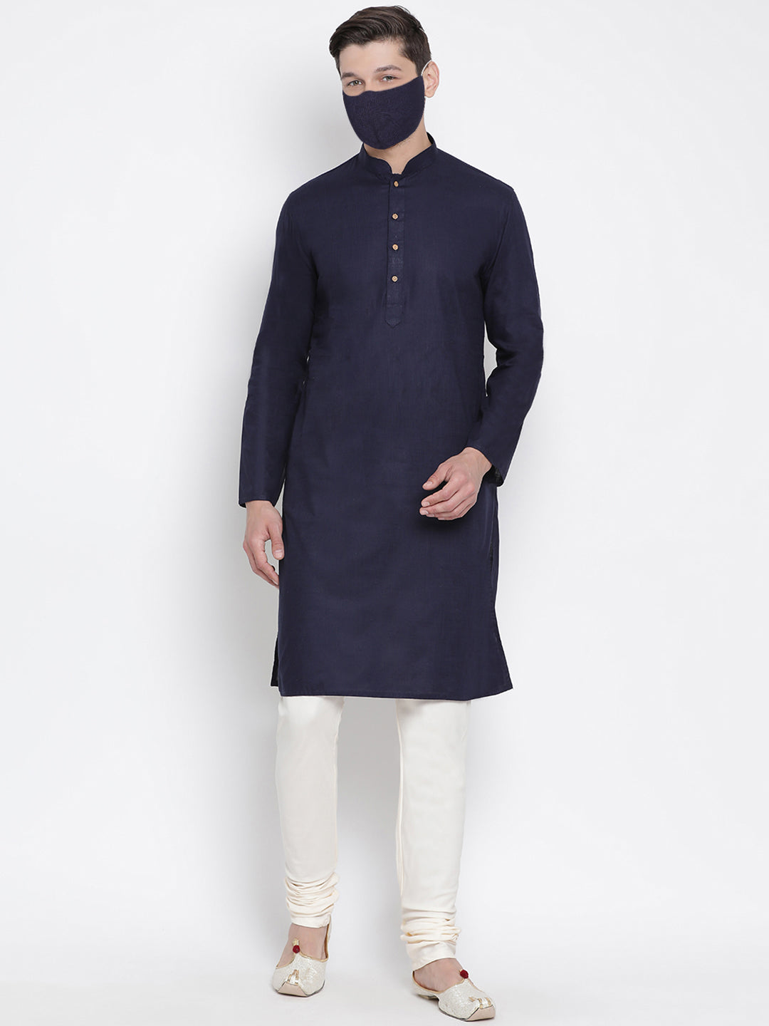 Men's Dark Blue Cotton Kurta and Pyjama Set