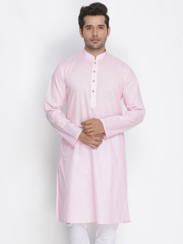 Men's Pink Cotton Kurta - Vastramay