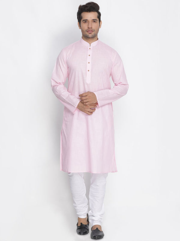 Men's Pink Cotton Kurta and Pyjama Set - Vastramay