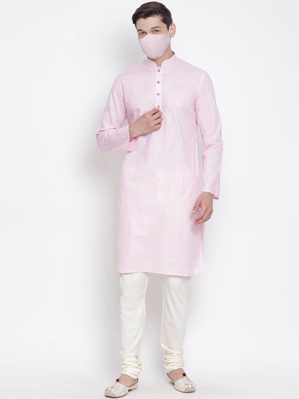 Men's Pink Cotton Kurta and Pyjama Set - Vastramay