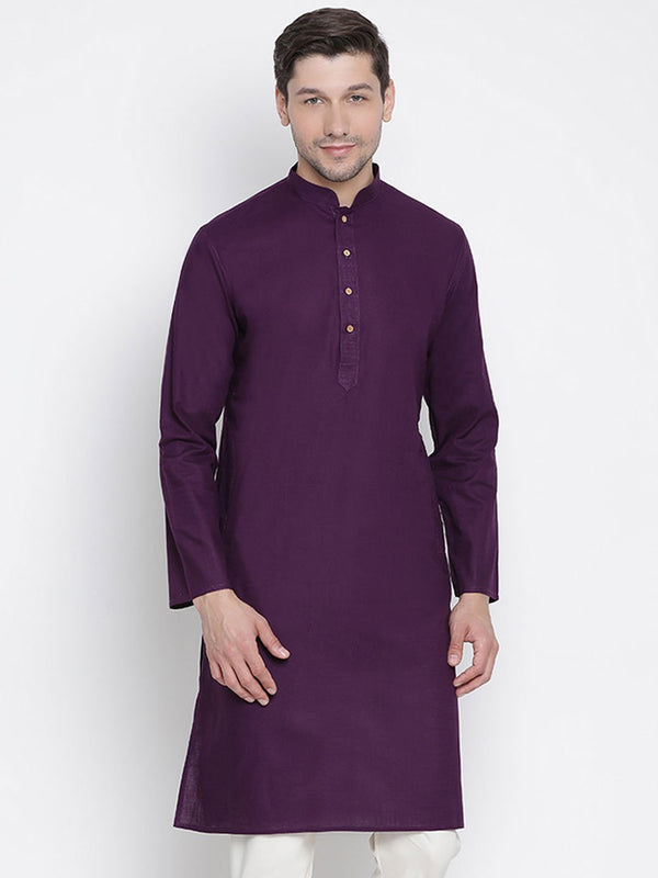 Men's Purple Cotton Kurta - Vastramay