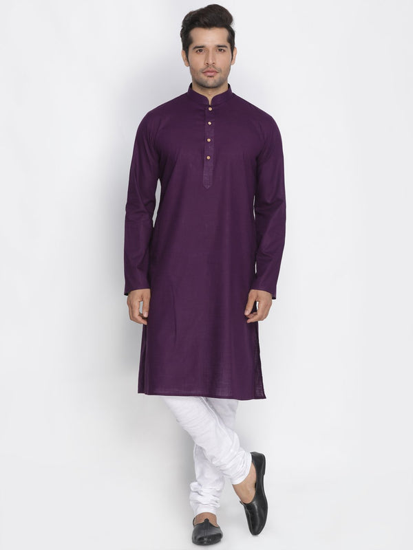 Men's Purple Cotton Kurta and Pyjama Set - Vastramay