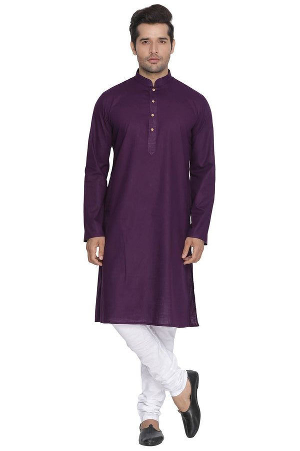 Men's Purple Cotton Linen Blend Kurta and Pyjama Set - Vastramay