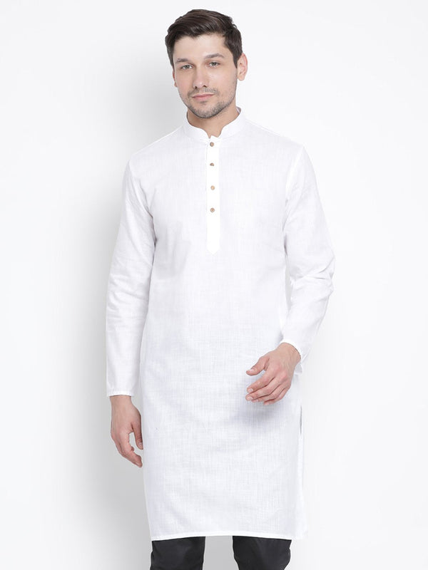 Men's White Cotton Kurta - Vastramay