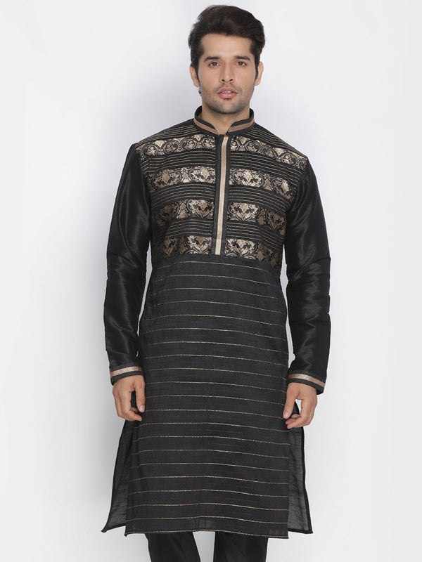 Jashvi Men's Black Cotton Silk Blend Kurta