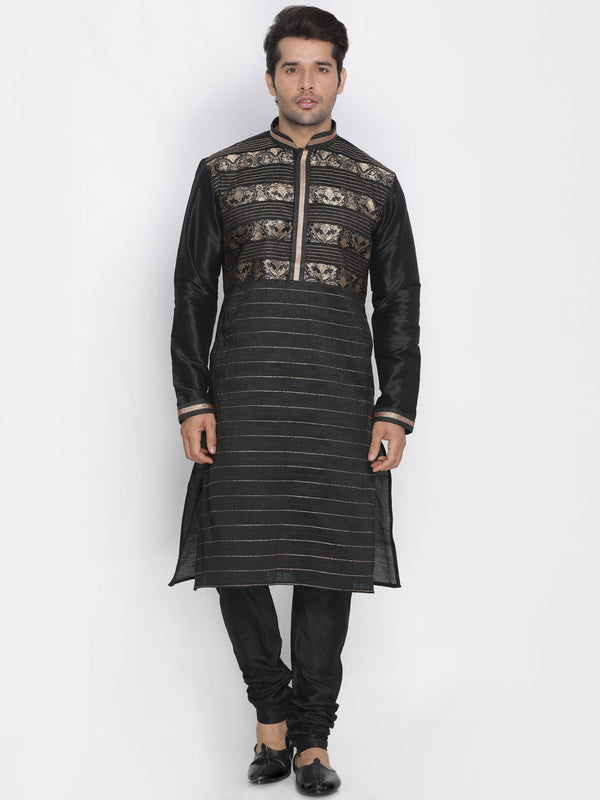 Jashvi Men's Black Cotton Silk Blend Kurta and Pyjama Set