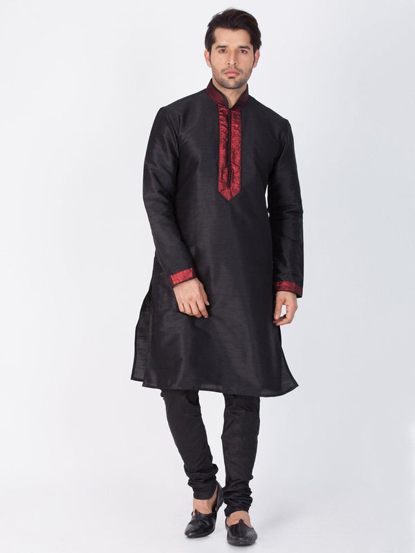 Men's Black Cotton Silk Blend Kurta and Pyjama Set - Vastramay