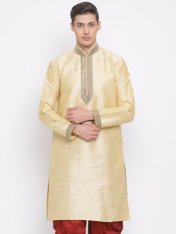 Men's Gold Cotton Silk Blend Kurta - Vastramay