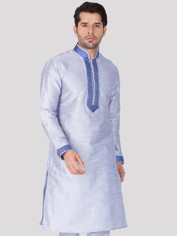 Jashvi Men's Light Blue Cotton Silk Blend Kurta