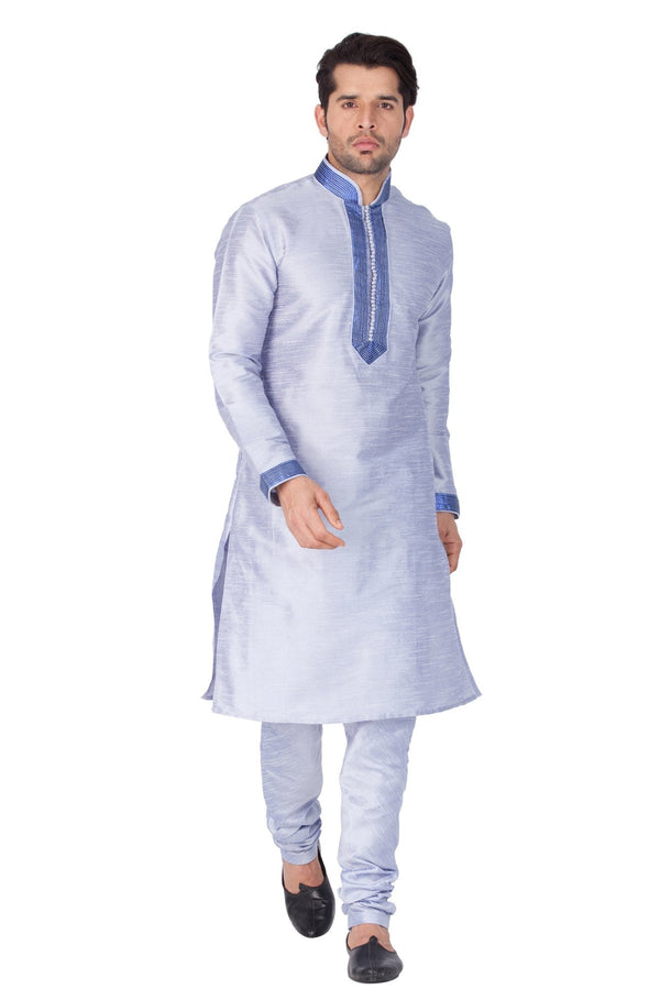 Men's Light Blue Cotton Silk Blend Kurta and Pyjama Set - Vastramay