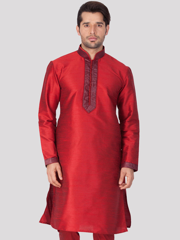 Jashvi Men's Maroon Cotton Silk Blend Kurta