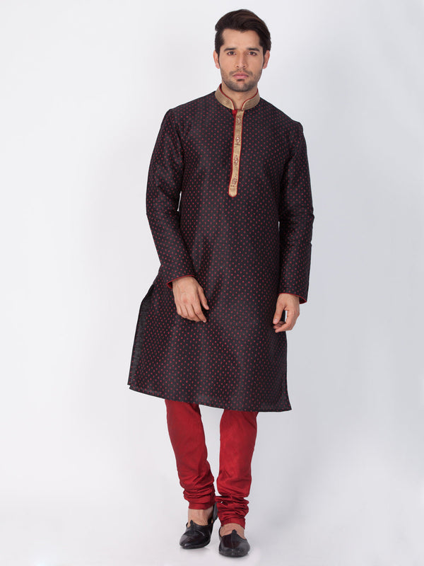 Jashvi Men's Black Cotton Silk Blend Kurta and Pyjama Set