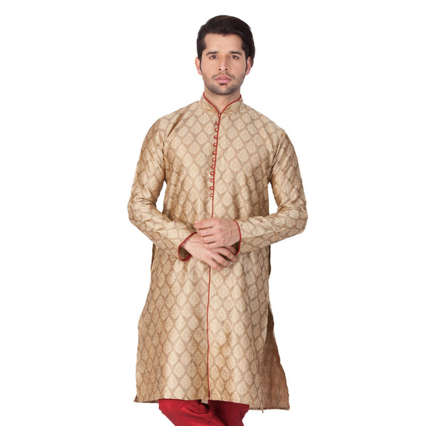 Jashvi Men's Beige Cotton Silk Blend Kurta