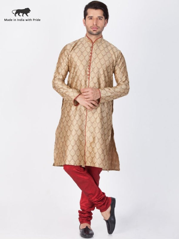 Men's Beige Cotton Silk Blend Kurta and Pyjama Set - Vastramay