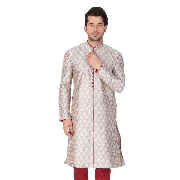 Jashvi Men's Grey Cotton Silk Blend Kurta