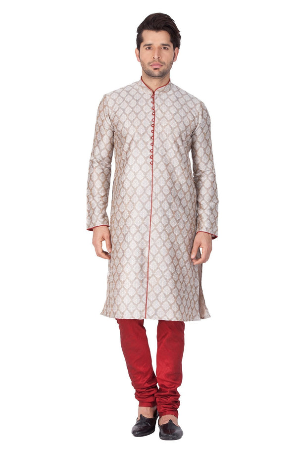 Men's Grey Cotton Silk Blend Kurta and Pyjama Set - Vastramay