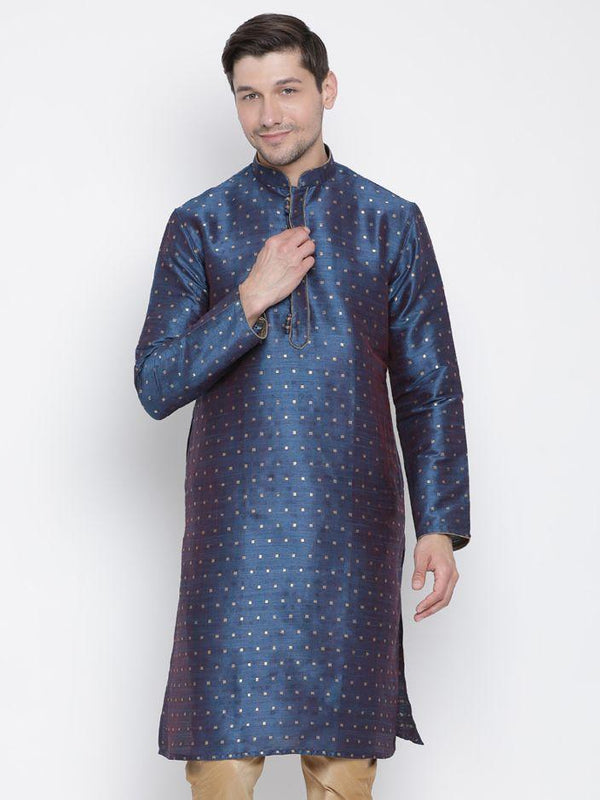 Men's Blue Cotton Silk Blend Kurta - Vastramay