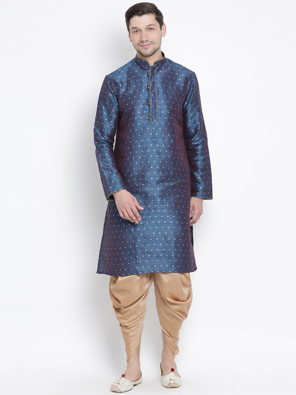 Men's Blue Cotton Silk Blend Kurta and Dhoti Pant Set - Vastramay