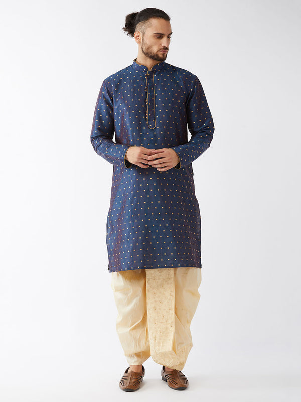 Jashvi Men's Blue Zari Weaved Kurta Dhoti Set