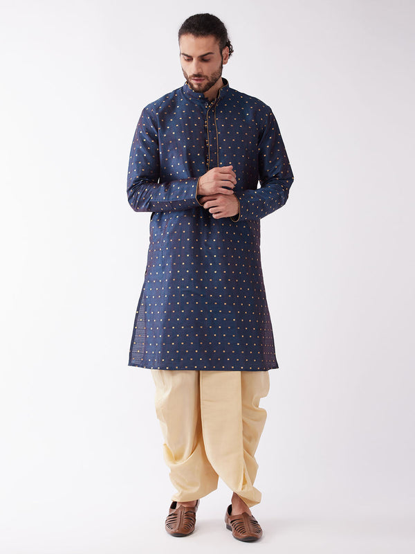 Jashvi Men's Blue Zari Weaved Kurta Dhoti Set