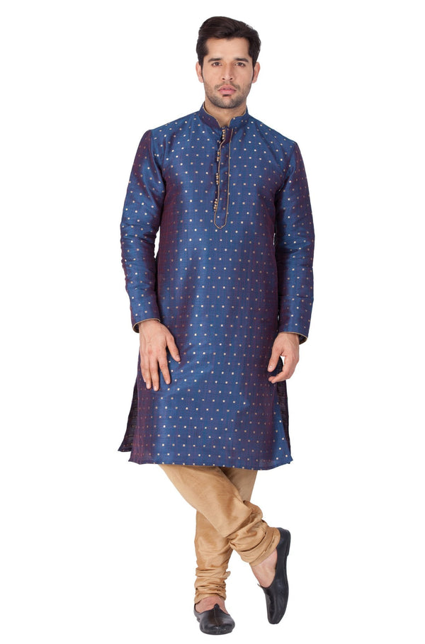 Men's Blue Cotton Silk Blend Kurta and Pyjama Set - Vastramay