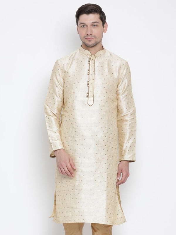 Men's Gold Cotton Silk Blend Kurta - Vastramay