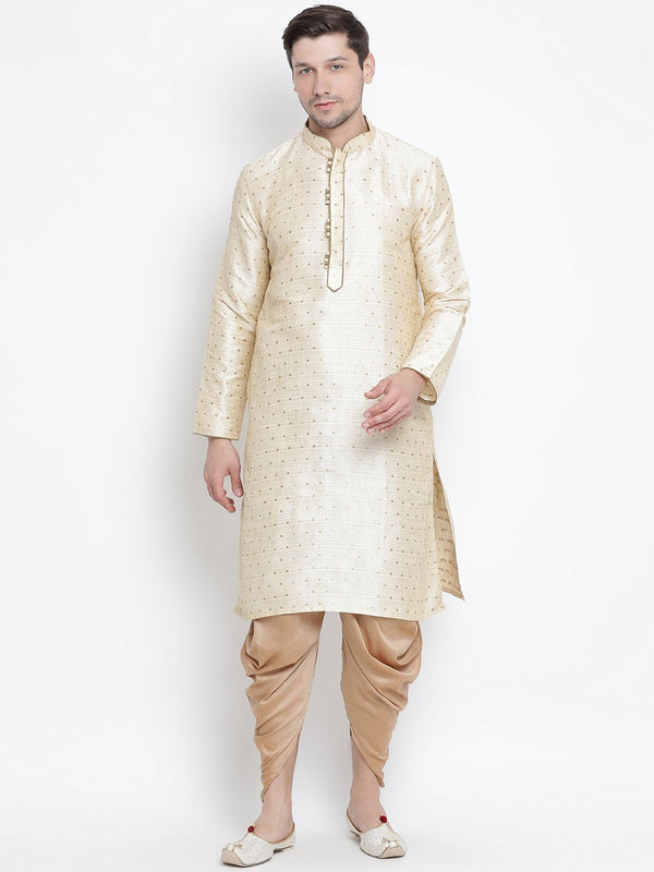 Men's Gold Cotton Silk Blend Kurta and Dhoti Pant Set - Vastramay