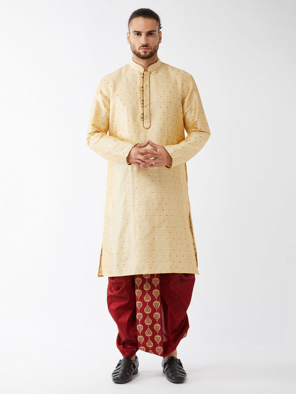 Jashvi Men's Gold Zari Weaved Kurta Dhoti Set