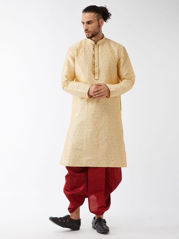 Jashvi Men's Gold Zari Weaved Kurta Dhoti Set