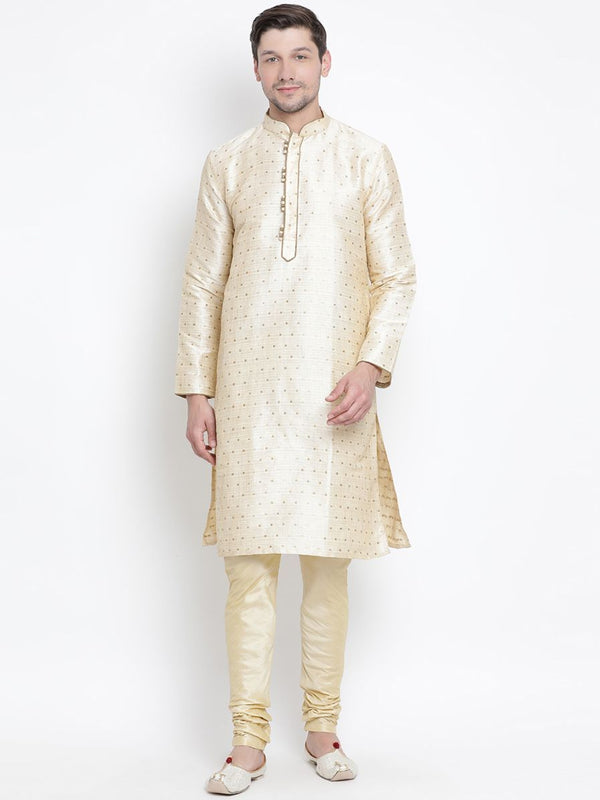 Men's Gold Cotton Silk Blend Kurta and Pyjama Set