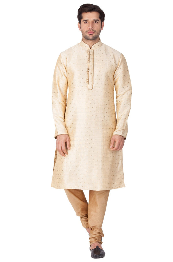 Men's Gold Cotton Silk Blend Kurta and Pyjama Set - Vastramay