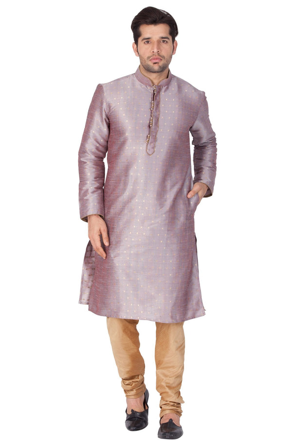 Jashvi Men's Grey Cotton Silk Blend Kurta and Pyjama Set