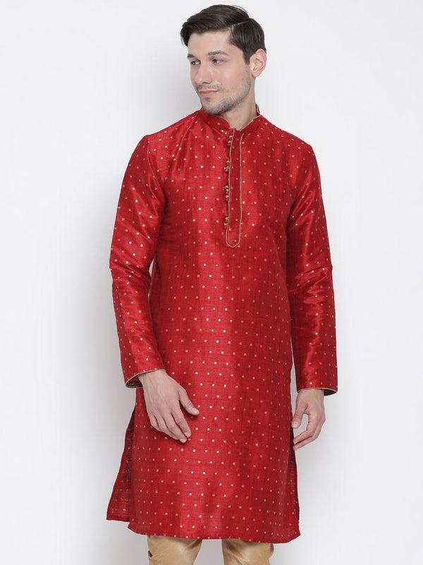 Men's Maroon Cotton Silk Blend Kurta - Vastramay