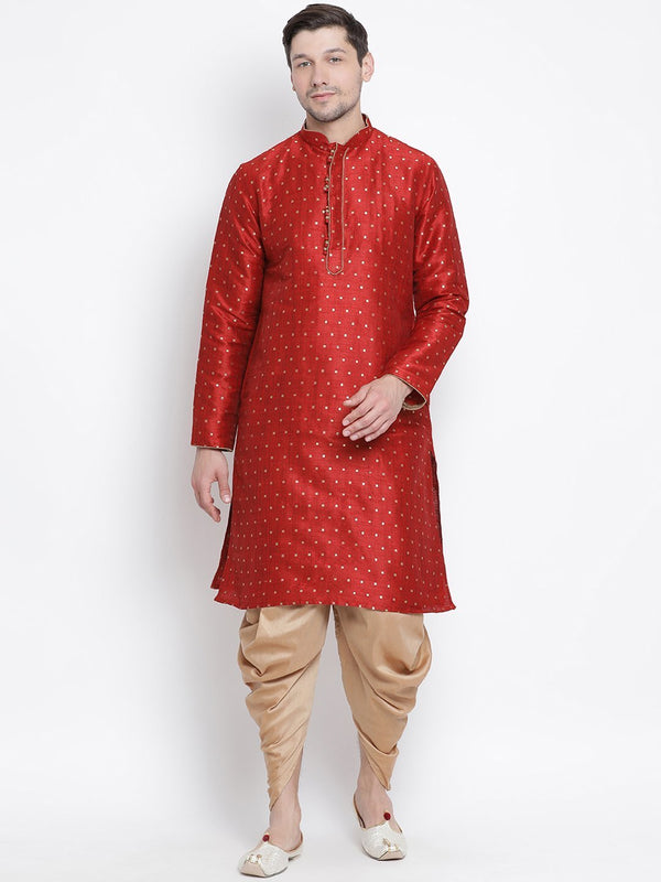 Men's Maroon Cotton Silk Blend Kurta and Dhoti Pant Set - Vastramay