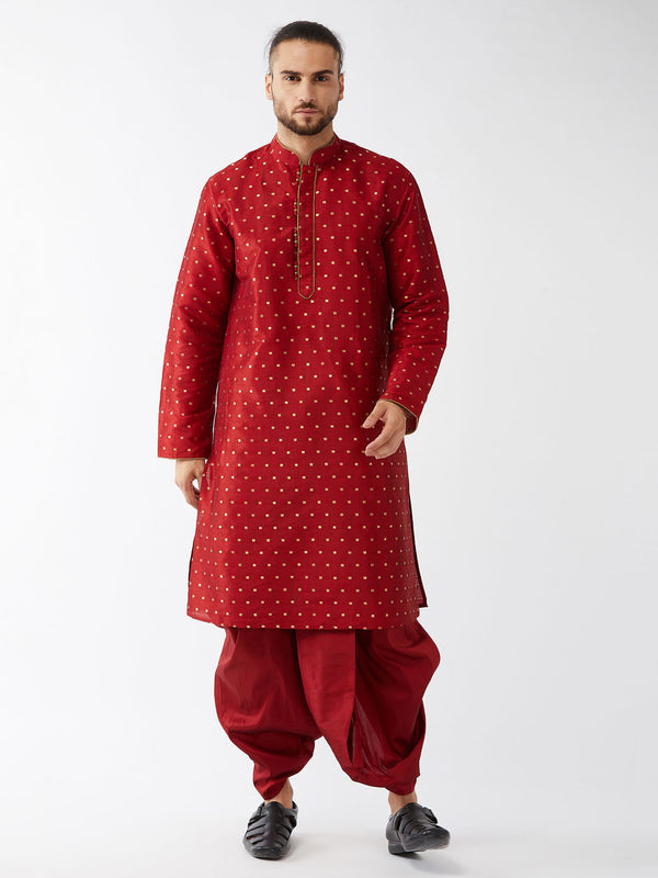 Jashvi Men's Maroon Zari Weaved Kurta Dhoti Set